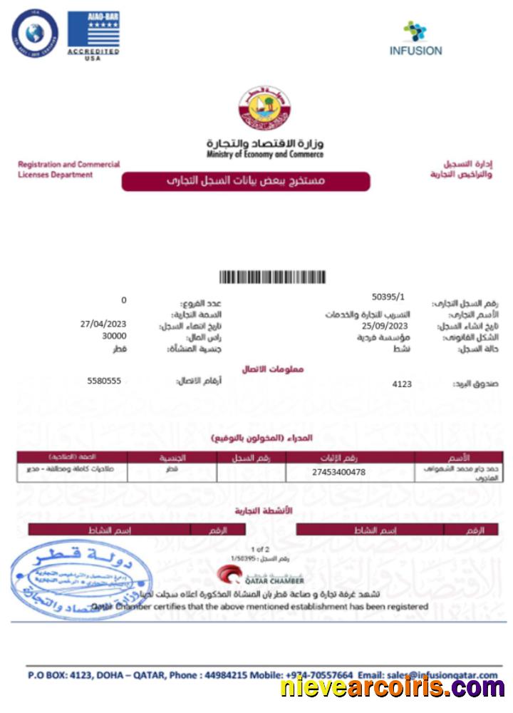 Qatar certificate of registration and commercial license